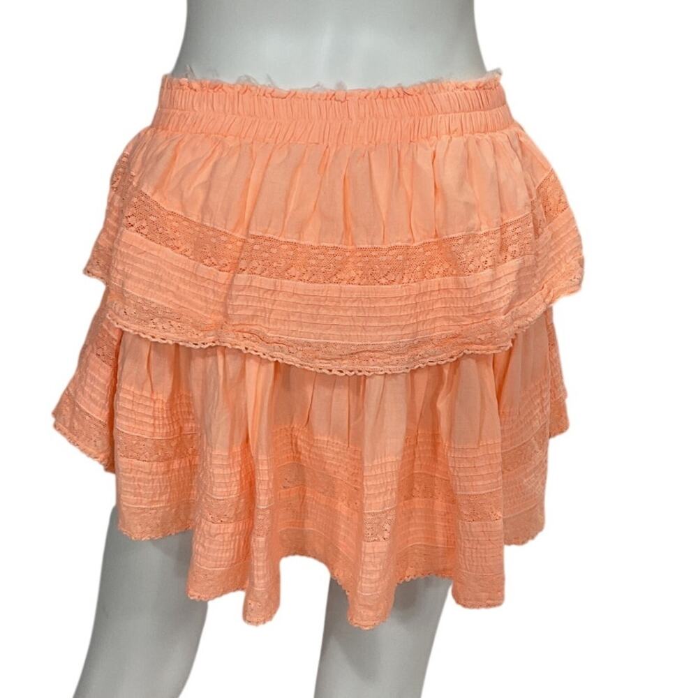 LoveShackFancy Tiered Marigold Orange Ruffle Mini Skirt Size M - Picture 3 of 5